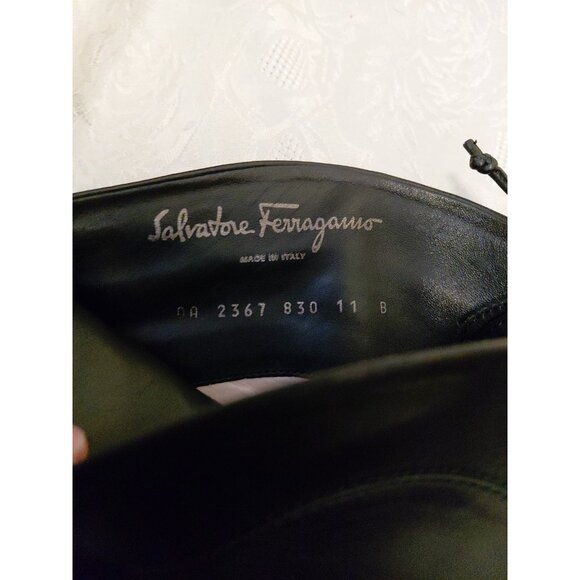 Salvatore Ferragamo Boots Leather Tall Riding Lace Up Valentino Black 11 - Picture 8 of 8